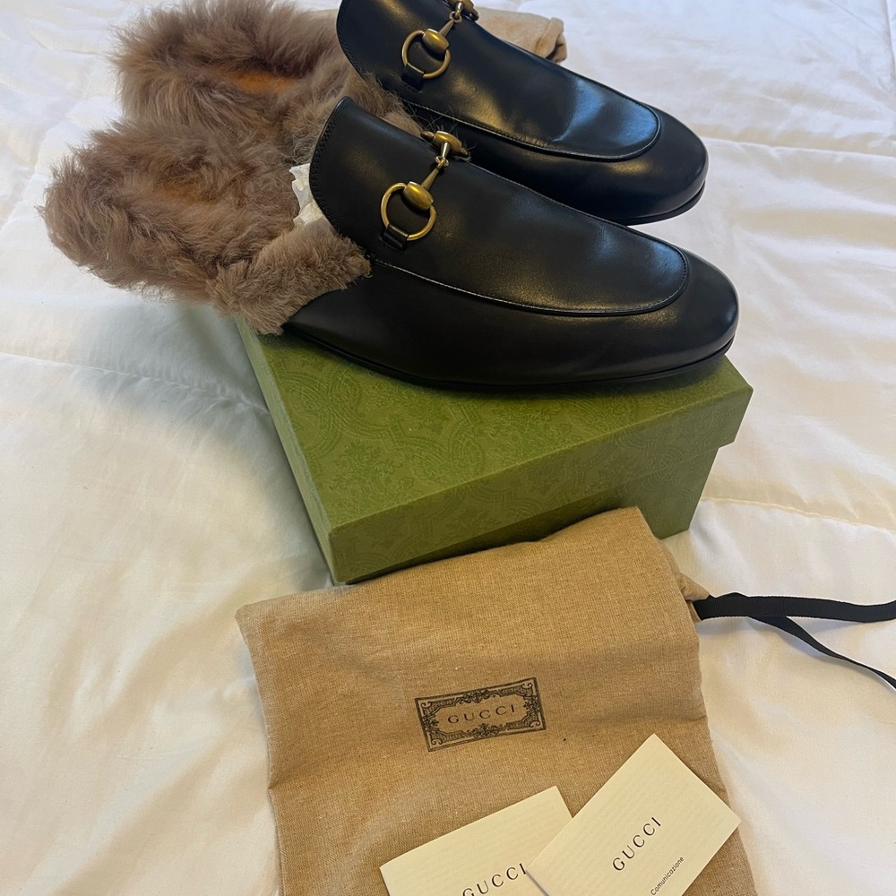 Gucci Black Leather Fur Lined Princetown Loafers - Gucci 13